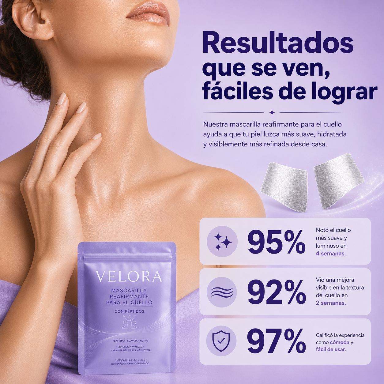 VELORA Mascarilla de Cuello + Péptidos e Hidratación