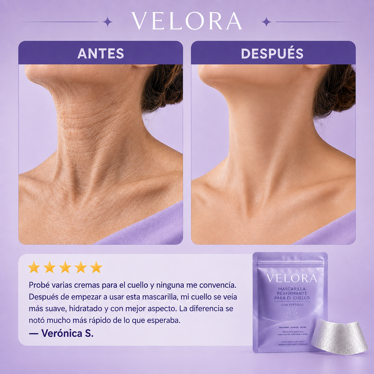 VELORA Mascarilla de Cuello + Péptidos e Hidratación